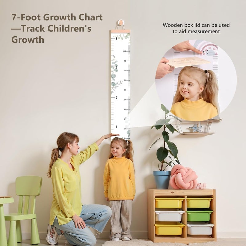 let's make Growth Chart for Wall 7 Ft Height Chart with Keepsake Box & Hook Waterproof Canvas Measure Wall Ruler Removable Neutral Nursery Wall Decor for Baby Kids Toddlers - Image 3